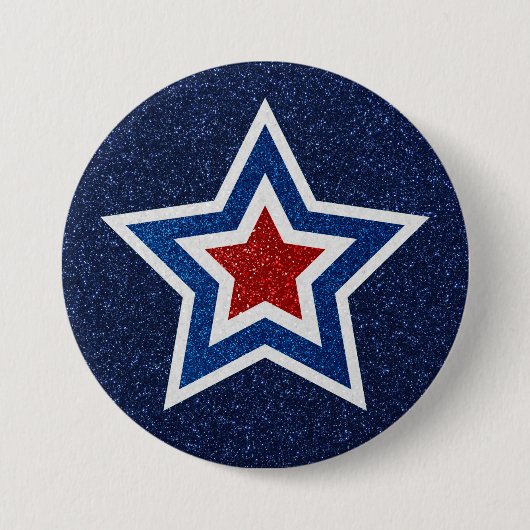 Rode, Witte, Blauwe Ster 4 Juli Glitter Ronde Button 7,6 Cm (Voorkant)