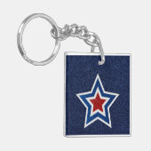 Rode, Witte, Blauwe Ster 4 Juli Glitter Sleutelhanger (Voorkant Links)