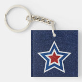Rode, Witte, Blauwe Ster 4 Juli Glitter Sleutelhanger (Voorkant)