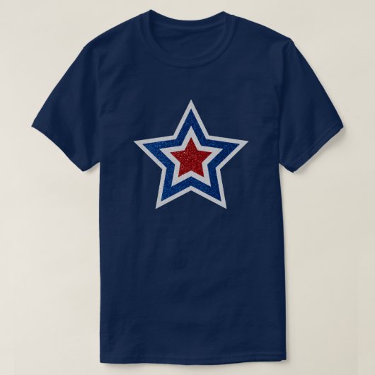 Rode, Witte, Blauwe Ster 4 Juli Glitter T-shirt (Design voorkant)