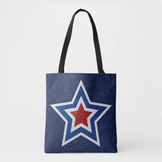 Rode, Witte, Blauwe Ster 4 Juli Glitter Tote Bag (Voorkant)