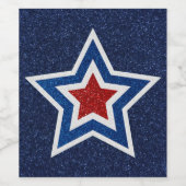 Rode, Witte, Blauwe Ster 4 Juli Glitter Wijn Etiket (Enkel label)