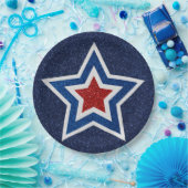 Rode, Witte & Blauwe Ster 4 juli glitters Papieren Bordje (Feest)