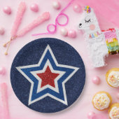 Rode, Witte & Blauwe Ster 4 juli glitters Papieren Bordje (Feest)