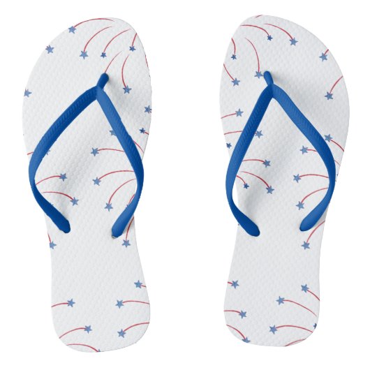 Rode Witte Blauwe Ster Vuurwerk FlipFlops Teenslippers (Voetbed)