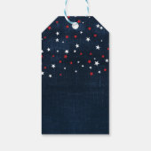 Rode Witte & Blauwe Sterren Denim Feest Favor Cadeaulabel (Achterkant)