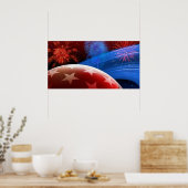 Rode witte blauwe sterren en vuurwerk Poster (Keuken)