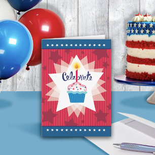 Rode witte blauwe sterren Stripes Cupcake Birthday Kaart