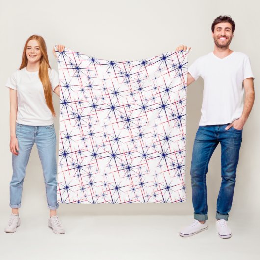 Rode witte & blauwe sterrenexplosies fleece deken (In situ)