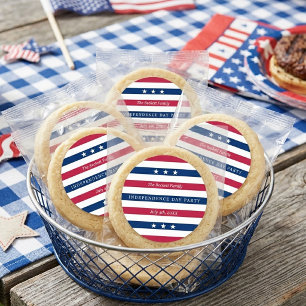 Rode, Witte & Blauwe Strepen 4 juli Feestje Ronde Sticker