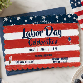 Rode, Witte & Blauwe Strepen Labor Day Feestje Kaart