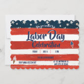 Rode, Witte & Blauwe Strepen Labor Day Feestje Kaart (Voorkant)