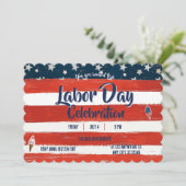 Rode, Witte & Blauwe Strepen Labor Day Feestje Kaart (Staand voorkant)