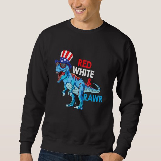 Rode Witte Blauwe T Rex Dinosaurus Vuurwerk 4 Juli Trui (Voorkant)