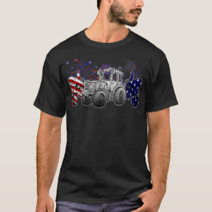Rode Witte Blauwe Tractor USA Vlag 4 Juli Patriott T-shirt