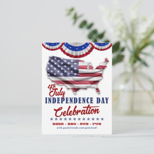 Rode, witte, blauwe vlag 4 juli Feestuitnodiging Briefkaart (Staand voorkant)