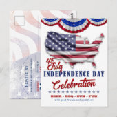 Rode, witte, blauwe vlag 4 juli Feestuitnodiging Briefkaart (Voorkant / Achterkant)