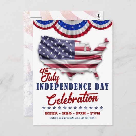 Rode, witte, blauwe vlag 4 juli Feestuitnodiging Briefkaart (Voorkant / Achterkant)