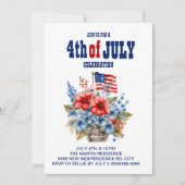 Rode Witte Blauwe Vlag Bloemen 4 juli Kaart (Voorkant)