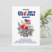 Rode Witte Blauwe Vlag Bloemen 4 juli Kaart (Staand voorkant)