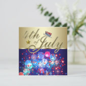 Rode Witte & Blauwe Vuurwerk 4 juli uitnodigingen (Staand voorkant)