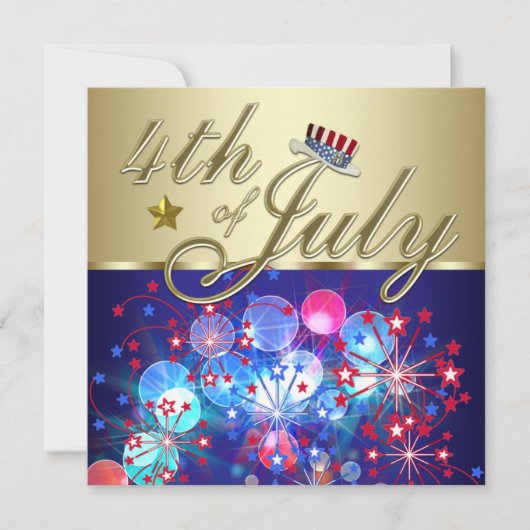 Rode Witte & Blauwe Vuurwerk 4 juli uitnodigingen (Voorkant)