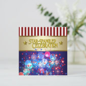 Rode Witte & Blauwe Vuurwerk 4 juli uitnodigingen (Staand voorkant)