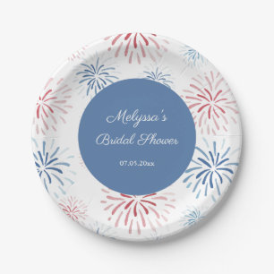 Rode Witte Blauwe Vuurwerk Koppel Shower BBQ Papieren Bordje