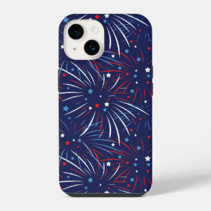 Rode Witte Blauwe Vuurwerksterren iPhone 14 Hoesje
