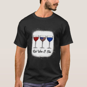 Rode Witte Blauwe Wijnglazen 4 juli Patriottisch T-shirt