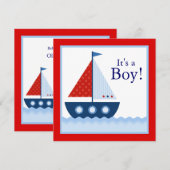 Rode Witte Blauwe Zeilboot Nautische Baby Shower Kaart (Voorkant / Achterkant)