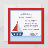 Rode Witte Blauwe Zeilboot Nautische Baby Shower Kaart (Achterkant)
