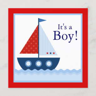 Rode Witte Blauwe Zeilboot Nautische Baby Shower Kaart