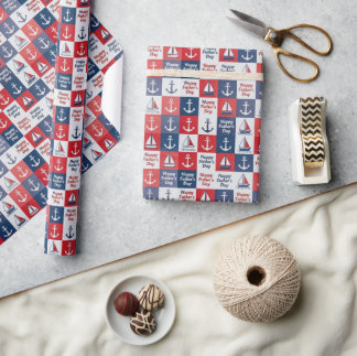 Rode Witte Blauwe Zeilboten Vaderdag Cadeaupapier