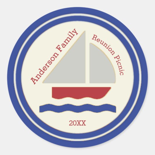 Rode, witte, blauwe, zwarte zeilboot Sticker (Voorkant)