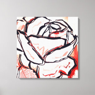 Rode Witte Bloem Abstract Kleurrijk Roos Home Deco Canvas Afdruk