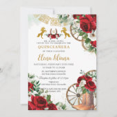 Rode witte bloem Charro Charra paarden Quinceañera Kaart (Voorkant)