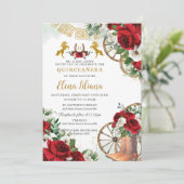 Rode witte bloem Charro Charra paarden Quinceañera Kaart (Staand voorkant)