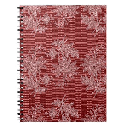 Rode Witte Bloem Faux Kant Notitieboek (Voorkant)