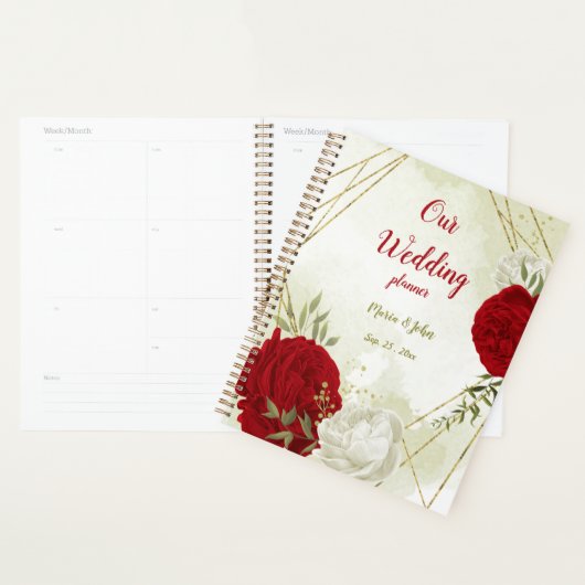 rode witte bloem groen bruiloft planner (Display)