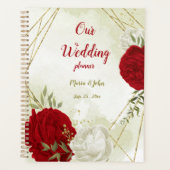 rode witte bloem groen bruiloft planner (Voorkant)