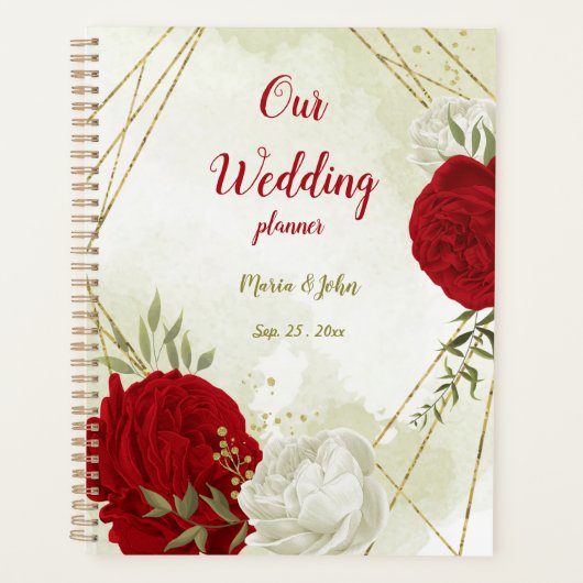 rode witte bloem groen bruiloft planner (Voorkant)