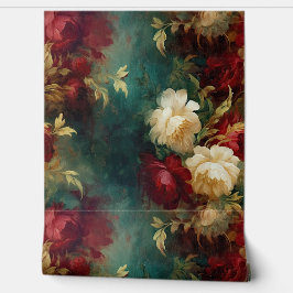 rode witte bloemen behang