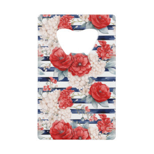 Rode Witte Bloemen Blauwe Strepen Creditkaart Flessenopener