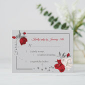 Rode & witte bloemen botanisch RSVP kaartje (Staand voorkant)