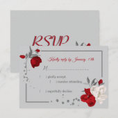 Rode & witte bloemen botanisch RSVP kaartje (Voorkant / Achterkant)