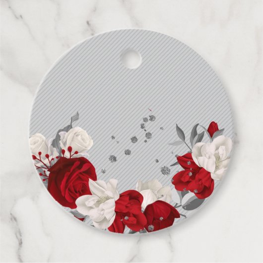 Rode & witte bloemen botanische gunst tag bedankjes labels (Voorkant)
