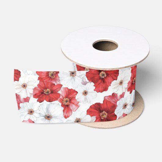 Rode Witte Bloemen Bruidscadeau Satijnen Lint (Spoel)