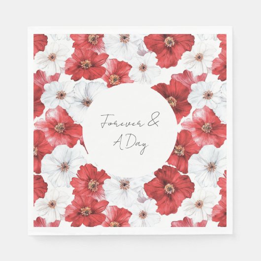 Rode Witte Bloemen Bruidsmeisjesfeest Trouwen Servet (Voorkant)