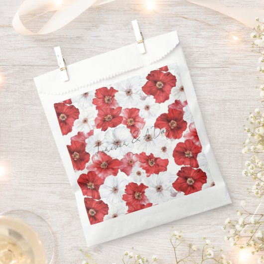 Rode witte bloemen bruiloft bedankzakje (Geknipt)